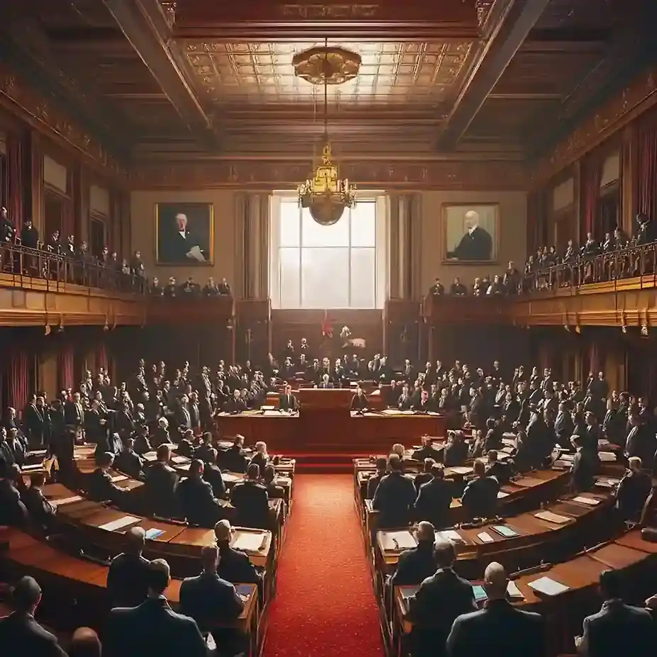 A grand, traditional assembly hall representing government institutions and the specialized digital infrastructure required for public administration.