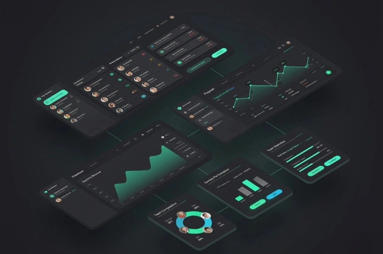 HR Platform Dashboard showing employee management, attendance, and payroll analytics